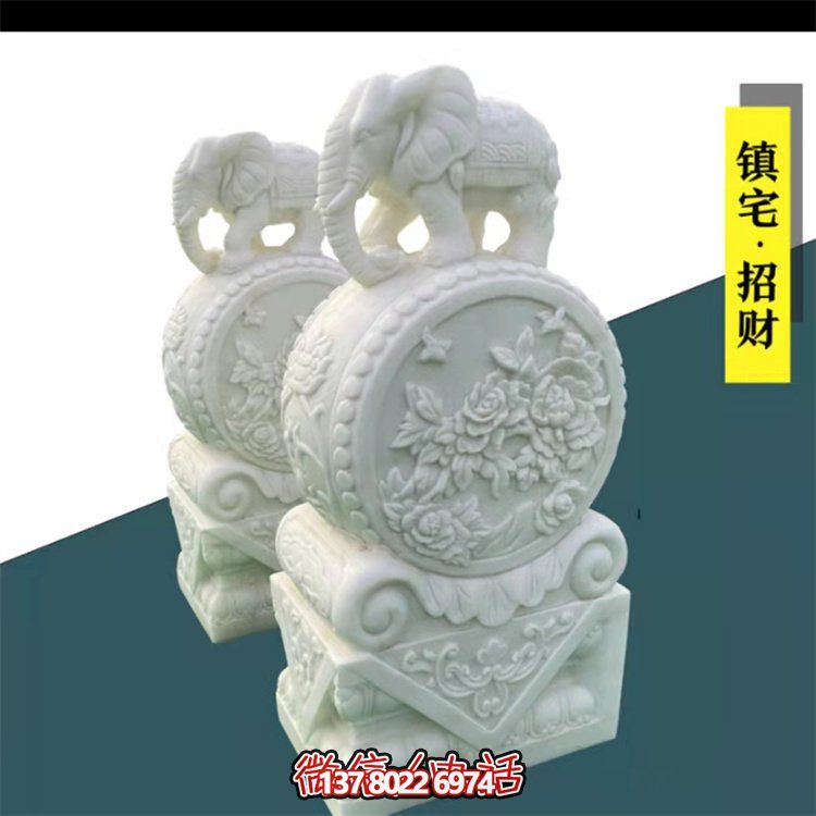 給庭院增添經典氣息，漢白玉石抱鼓門墩裝飾