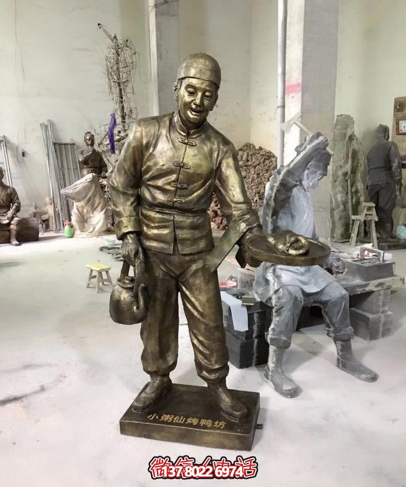 玻璃鋼小吃鋪，雕塑裝飾，店小二上菜