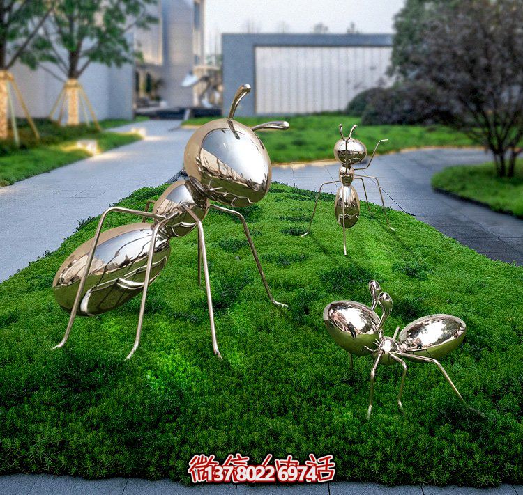不銹鋼鏡面螞蟻，小區(qū)綠化帶裝飾動物擺件